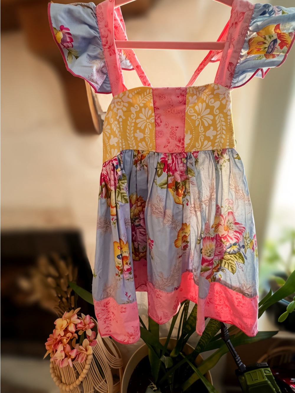 Olive Mae Boutique Floral Girls Dress Handmade Pastel Pink & Blue